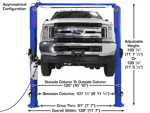 ATLAS Platinum PVL-10 ALI Certified 10,000 Lbs. Symmetric/Asymmetric Adjustable Height 2 Post Overhead Car Lift