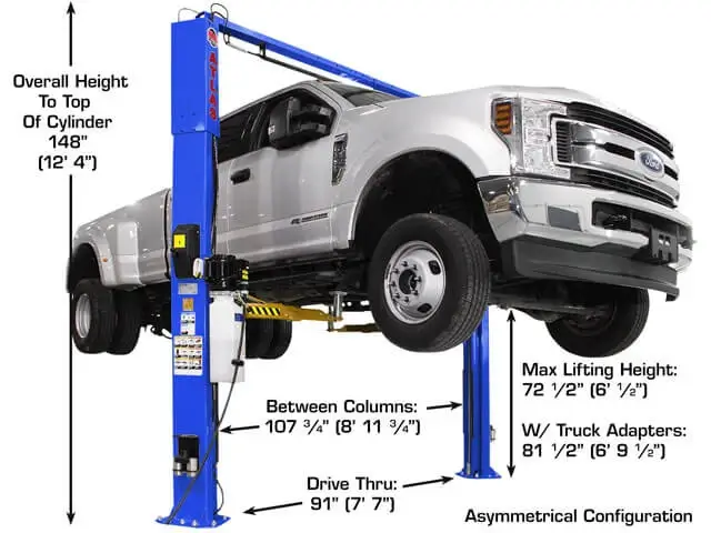 ATLAS Platinum PVL-10 ALI Certified 10,000 Lbs. Symmetric/Asymmetric Adjustable Height 2 Post Overhead Car Lift