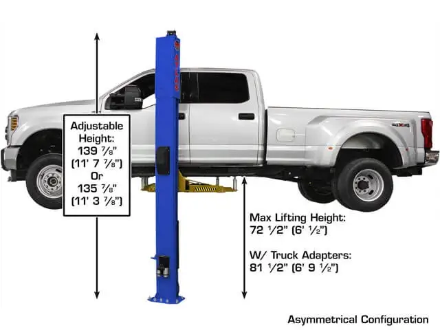 ATLAS Platinum PVL-10 ALI Certified 10,000 Lbs. Symmetric/Asymmetric Adjustable Height 2 Post Overhead Car Lift