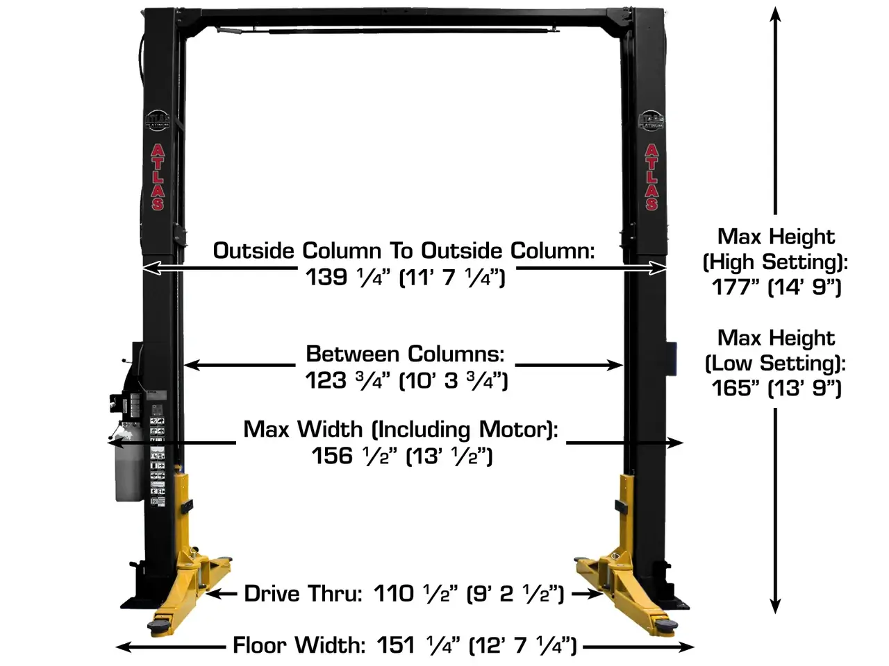ATLAS Platinum PVL-12 Black ALI Certified 12,000 Lbs. Capacity 2 Post Lift