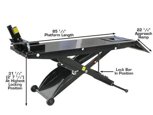 ATLAS HT-ACL Cycle Lift 1,000 Capacity with Drop In Rear Wheel Roller Plate