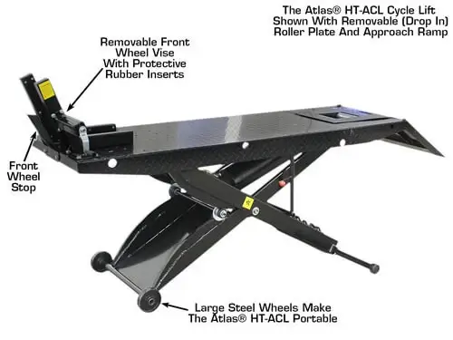 ATLAS HT-ACL Cycle Lift 1,000 Capacity with Drop In Rear Wheel Roller Plate